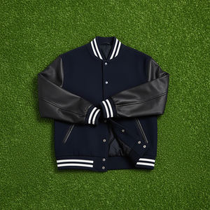 Veste universitaire unisexe noire et blanche vintage, coupe classique, couleur unie, respirante, fermeture boutonnée, col montant, vêtement décontracté pour l'hiver - Product Image 4