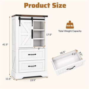 Mobiletto Decorativo Stile Fattoria Bianco con Ante Scorrevoli, 2 Cassetti e Ripiani Regolabili per Uso in Più Stanze, Montato per Facile Installazione nel Soggiorno - Product Image 3
