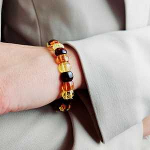 Classic Natural Baltic Amber Bangle <b>Bracelet</b> Multicolour Gemstone Elastic Chunky <b>Cuff</b> Jewelry For Women - Product Image 4