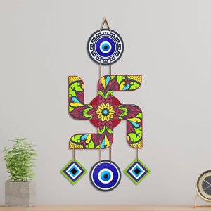 Sculpture murale décorative bohème Swastika, motif Mandala Œil protecteur – Décoration hindoue Vastu porte-bonheur, énergie positive, art en corde Diwali - Product Image 2