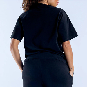 Camiseta de Manga Corta con Cuello Redondo para Mujer, Talla Grande, Color Negro Sólido, Ajuste Holgado, Algodón Jersey, Transpirable y Ligera, Venta al Por Mayor, Calidad Superior - Product Image 6