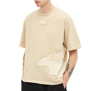T-shirt décontracté surdimensionné beige à manches courtes et col rond pour homme, motif uni, 100 % coton biologique, toile respirante anti-boulochage - Product Image 3