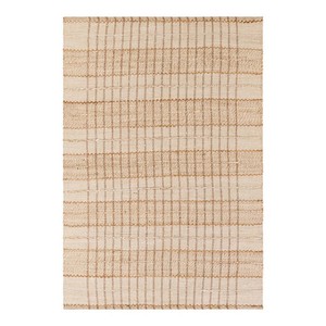 Oriental Geometric Jute Area Rug Rectangle Flat Weave Eco Friendly Living Room Beige Brown Pattern Thin Pile Reversible Picnic - Product Image 1