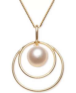 Cultured Freshwater <b>Pearl</b> (8mm) Double Loop 18" Pendant <b>Necklace</b> in 18k <b>Gold</b>-Plated Sterling Silver | Macy's - Product Image 1