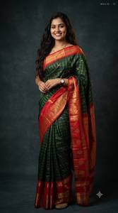 <b>Red</b> Hand Drawn Silk <b>Saree</b> Women Traditional Indian Pakistani Wedding Floor-Length Ethnic Sari Regular Fit All Seasons - Product Image 4