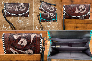 Étui de téléphone d'embrayage à motifs occidentaux usinés à la main Collection élégante de portefeuilles à usages multiples en cuir occidental - Product Image 3