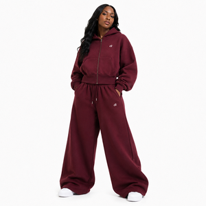 Ensembles de sweats à capuche zippés personnalisés de haute qualité et de pantalons de survêtement à jambes larges, vente en gros, vêtements décontractés pour femmes à grammage élevé, fournisseur OEM - Product Image 1