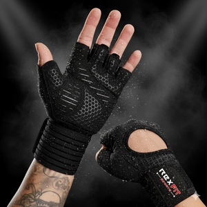 REXFIT Half <b>Finger</b> Gym Gloves PU Leather Breathable Mesh Adjustable Hook Loop Wrist <b>Strap</b> Unisex for Weight Lifting Fitness - Product Image 4