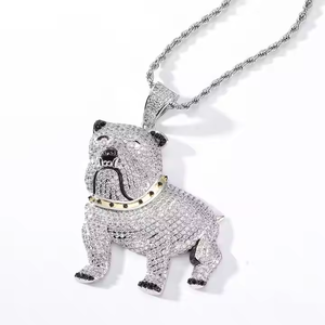 Colgante de Bulldog de Plata 925 Bañado en Rodio con Circonitas, Amuleto de Animal, Cadena de Cuerda, Joyería Hip Hop para Fiesta - Product Image 4