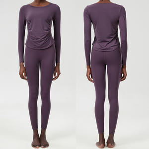 ชุดกีฬาเสื้อยืดผ้าลูลู่สำหรับเด็กผู้หญิง กางเกงเลกกิ้งเอวสูง ชุดออกกำลังกาย แห้งเร็ว ชุดออกกำลังกายสำหรับผู้หญิง - Product Image 4