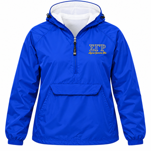 Royal Blue <b>Women</b> Hooded <b>Windbreaker</b> <b>Jacket</b> Half Zip Pullover Long Sleeve Embroidered Letter Design Lightweight Outdoor Sports - Product Image 3