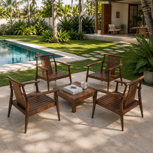 Juego de Muebles de Jardín de Lujo en Madera de Teca con Cuatro Sillones y Mesa de Centro Cuadrada para Patio de Villa o Resort - Product Image 5