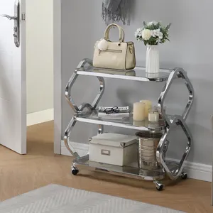 Glam Luxury Metal Rolling <b>Bar</b> Cart with Ceramic <b>Shelves</b> and Wheels Eco-Friendly American Style for Party Serving and Home Decor - Product Image 3
