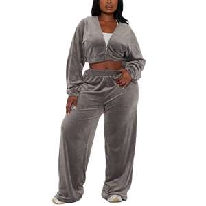 Ensemble de survêtement en velours personnalisé pour femme : sweat à capuche zippé et pantalon de jogging en velours - Product Image 4