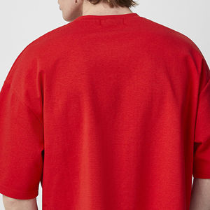 T-shirt Homme Oversize Rouge en Coton à Manches Courtes Col Rond Coupe Décontractée en Jersey Tissu Tricoté Imprimé Respirant Beazer Sports 380g - Product Image 6