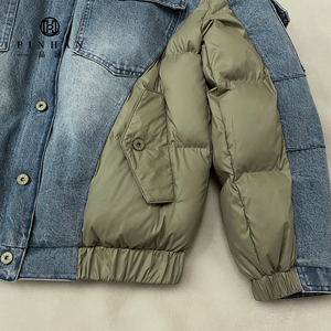 Manteau matelassé pour homme en denim hybride avec col en polaire Sherpa, patch en PU, respirant, séchage rapide, de haute qualité, thermique - Product Image 6