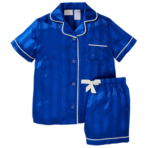 Ensemble de pyjama court en satin bleu cobalt pour filles Jnr, doux et soyeux, deux pièces, ensemble de détente estival, spandex/polyester - Product Image 2