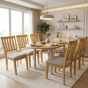 Modern Oval Wooden <b>Dining</b> Table Set with 6 <b>Chairs</b> Scandinavian Style Home Furniture for Apartment Living Room - Product Image 6