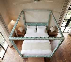 Cama con Dosel Decorativa de Madera, Cama de Piso con Panel Estampado, Muebles para Dormitorio - Product Image 3