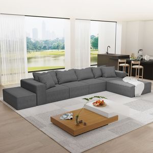 Divano Sezionale Modulare Moderno a L da 335 cm con 6 Cuscini, Chaise Longue Imbottita per Soggiorno, Combinazione Libera - Product Image 3