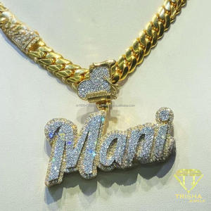 สร้อยคอจี้ชื่อแบบ Iced Out เครื่องประดับฮิปฮอปสั่งทำได้ จี้เพชร VVS Moissanite จี้ชื่อสองสี - Product Image 3