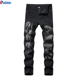 Custom Outfit Mens <b>Jeans</b> Black Color Personal Designer Printed <b>With</b> Digital Printing Casual Mid <b>Waist</b> Straight Leg Denim Pants - Product Image 3
