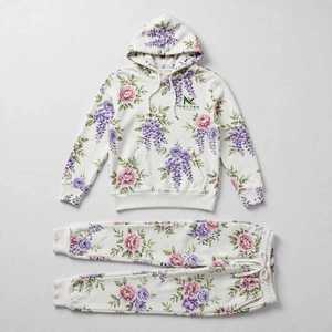 Conjunto Deportivo Unisex NEXTEX con Estampado Floral de Glicinia y Peonía, Blanco, Morado y Rosa, Sudadera con Capucha de Felpa Suave de Algodón - Product Image 1