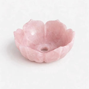 Vasque de luxe en pierre naturelle de quartz rose en forme de fleur de lotus pour salle de bain, à poser sur comptoir - Product Image 1