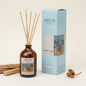 Aikun 80ml Sea Salt And Sage Amber Glass Bottle Art Printed Gift Box Gentle Natural Scent Reed <b>Diffuser</b> Set For Bathroom Bedroom - Product Image 1