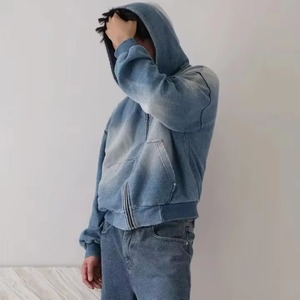 เสื้อฮู้ดดี้ผู้ชายผ้าฝ้าย 100% ซิปหน้า ล้างสีแบบแอซิดวอช ปักลายสตรีทแวร์ สำหรับฤดูใบไม้ผลิ คุณภาพสูง สไตล์ลำลอง พิมพ์ลาย - Product Image 4