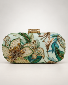 Floral Embroidered Lady National <b>Clutch</b> <b>Bag</b> Beaded Evening Potli Purse Pearl Resin Handmade <b>Wedding</b> Party Custom Color Fashion - Product Image 1