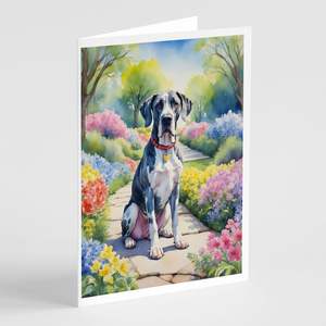 Great Dane Spring Path Whimsical A7 Tarjetas de felicitación Paquete de 8 tarjetas de notas en blanco con sobres Tamaño 5x7 - Product Image 1