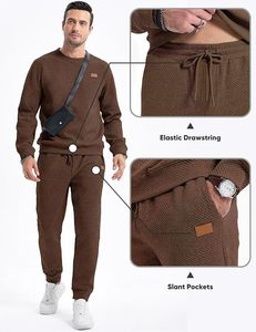 Men's <b>Brown</b> Geometric Print Tracksuit Crew Neck Full Sleeve Casual Sweatshirt and Drawstring Pants Regular Fit Autumn Wear - Product Image 4