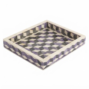 Bandeja Decorativa de Lujo con Incrustaciones Geométricas de Hueso, Hecha a Mano, con Ilusión Óptica 3D en Blanco y Negro, para Hogar y Hotel, Venta al Por Mayor - Product Image 2