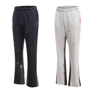 Flare Pants Men Casual Elastic Waist Painted Design Hot Selling Casual Men Flared Jogger Pants Patchwork Cotton Custom <b>Stacked</b> - Product Image 1
