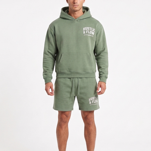 Long Sleeve Hoodie and Shorts Set for <b>Men</b> Customized Made Regular Fit 100% Cotton Lightweight <b>Pullover</b> <b>Men</b> Hoodie and Shorts Set - Product Image 2