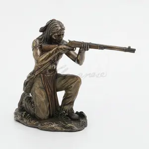 VERONESE DESIGN - INDIAN WARRIOR KNEELING AND SHOOTING RIFLE -COLD CAST BRONZE FINISHING