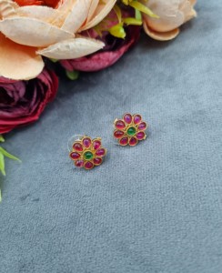 Flower Design Necklace With Matching <b>Stud</b> <b>Earrings</b> Ethnic Festive Wear Jewellery Set Gold Plated Light Weight Necklace Wholesale - Product Image 3