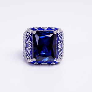 <b>Silver</b> <b>Ring</b> Blue Sapphire Square Cut Statement <b>Ring</b> with Diamond Accent Vintage Style Bold <b>Ring</b> <b>for</b> <b>Men</b> Women Jewellery Making - Product Image 1