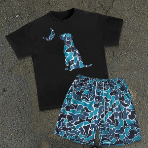 Ensemble T-shirt et short pour homme, qualité supérieure, été, respirant, coton, style décontracté, tenue en deux pièces, vêtements de sport - Product Image 1