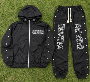 Ensemble de survêtement coupe-vent noir personnalisé pour homme, veste légère à capuche et pantalon de jogging, tenue de sport zippée intégrale - Product Image 6