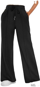 โลโก้และดีไซน์แบบกำหนดเองสำหรับกางเกงวอร์มขาบานสำหรับผู้หญิง-กางเกงจ็อกเกอร์ทรงหลวมแบบมีเชือกผูกเอวและดีไซน์ด้านหน้าเรียบ - Product Image 4