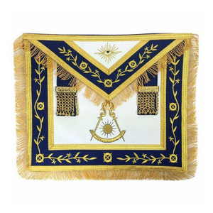 Past Master Freemason <b>White</b> Navy <b>Apron</b> Gold Fringe Chain Embroidery Custom OEM Masonic Brotherhood Regalia Formal Ceremony - Product Image 1