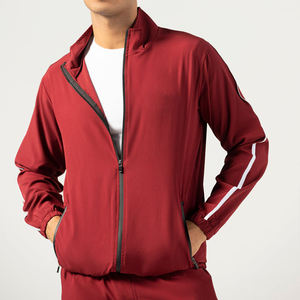 Ensemble de survêtement rouge pour homme, sweat-shirt et pantalon à fermeture éclair intégrale, respirant, coupe classique, vêtements d'automne, couleur unie, matière polyester - Product Image 4