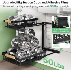 Organisateur de cuisine à 2 niveaux en métal avec tiroirs coulissants, rangement sous évier avec fonction de tirage, organisateur d'évier - Product Image 4