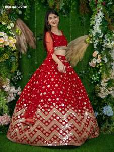 Lehenga-Choli Rojo de Alta Calidad con Diseño de Estrella Georgette y Lentejuelas, Bordado con Zari, Estilo Sitara, Proveedor Indio - Product Image 3