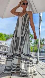 Robe longue à col en V rayée en jacquard de coton pour femmes, fabricant Bohemian - Product Image 3