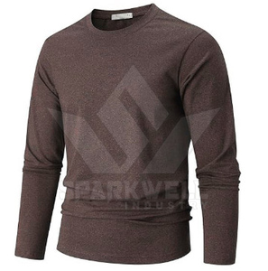 T-shirt pour homme, coupe ajustée, vert foncé, manches longues, tricot décontracté, col rond, couleur unie, longueur normale, tee-shirt tendance - Product Image 4