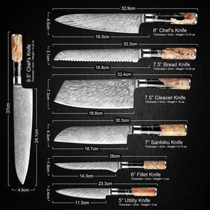 Ensemble de couteaux de chef en acier Damas avec étui en cuir, ensemble de couteaux de cuisine haut de gamme pour la cuisine à domicile, la préparation des aliments et les tâches culinaires - Product Image 4