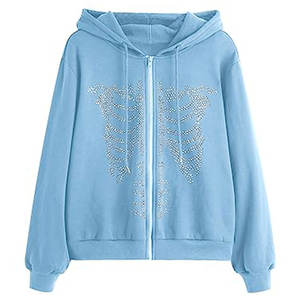 Sweat à capuche zippé pour femme avec strass et cristaux scintillants, style streetwear décontracté - Product Image 1
